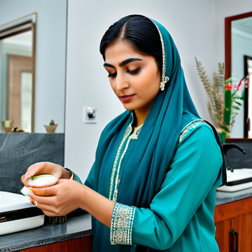 Home 6 **
"A woman in professional attire, fully clothed in modest traditional Pakistani clothing, preparing for a waxing appointment at a clean beauty salon. She is calmly applying numbing cream to her skin. Safe for work, appropriate content, perfect anatomy, well-formed hands, family-friendly."
**
