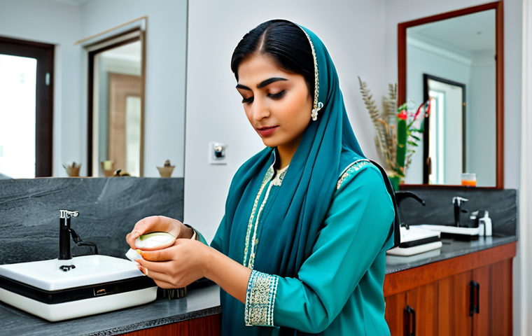 **

"A woman in professional attire, fully clothed in modest traditional Pakistani clothing, preparing for a waxing appointment at a clean beauty salon. She is calmly applying numbing cream to her skin. Safe for work, appropriate content, perfect anatomy, well-formed hands, family-friendly."

**